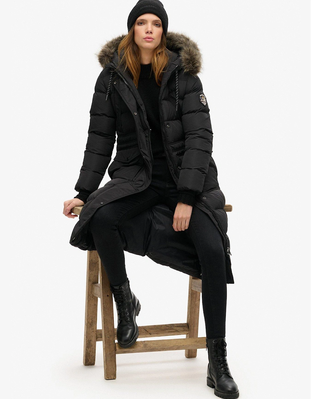 Everest Faux Fur Longline Jacket - Black