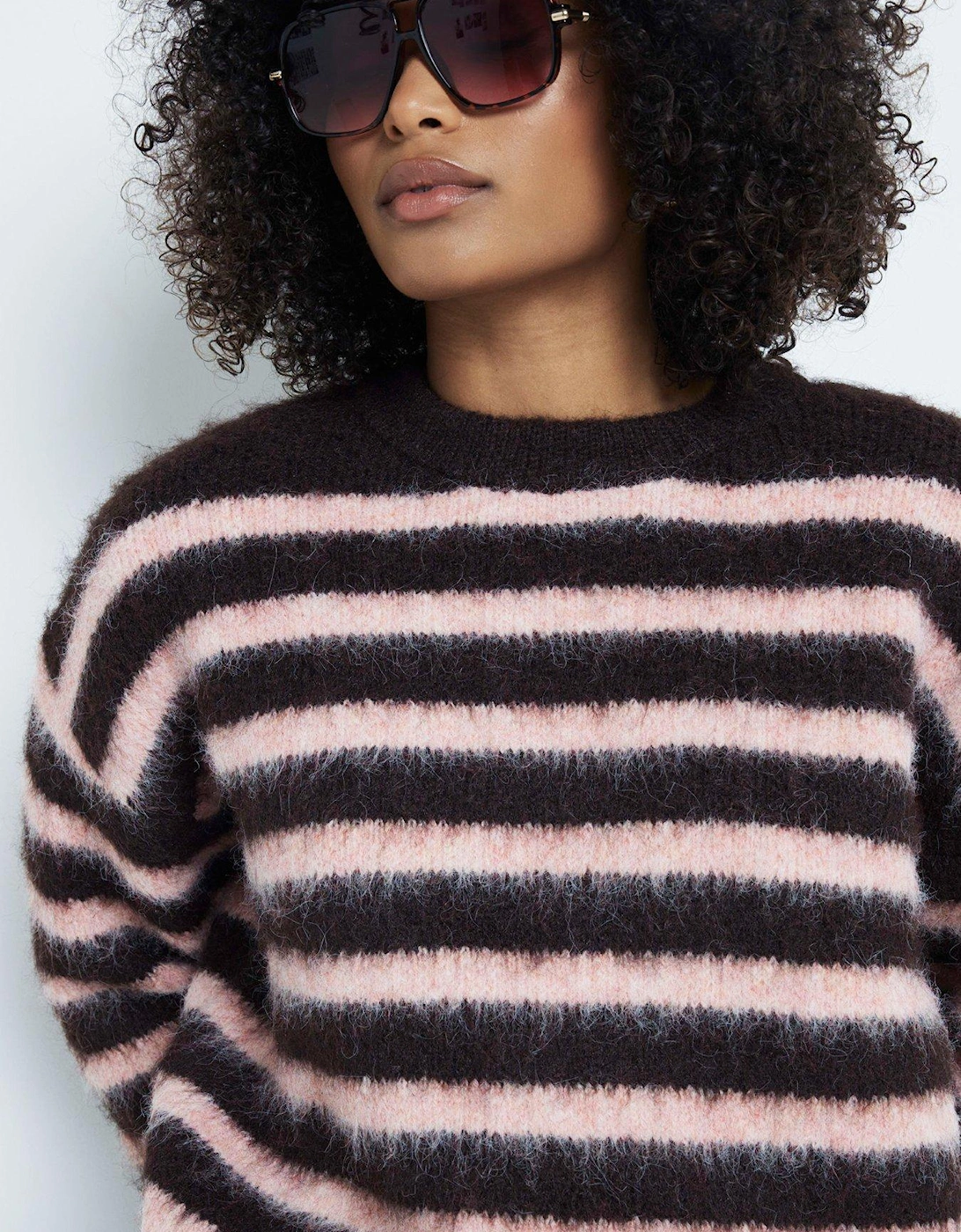 Stripe Hairy Jumper - Dark Brown