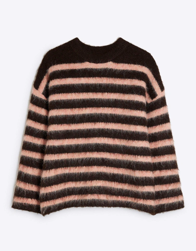 Stripe Hairy Jumper - Dark Brown