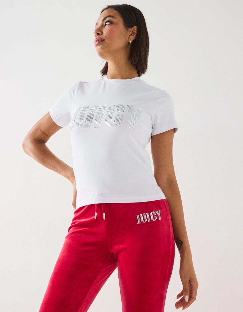 Impact Diamante Short Sleeve T-Shirt - White