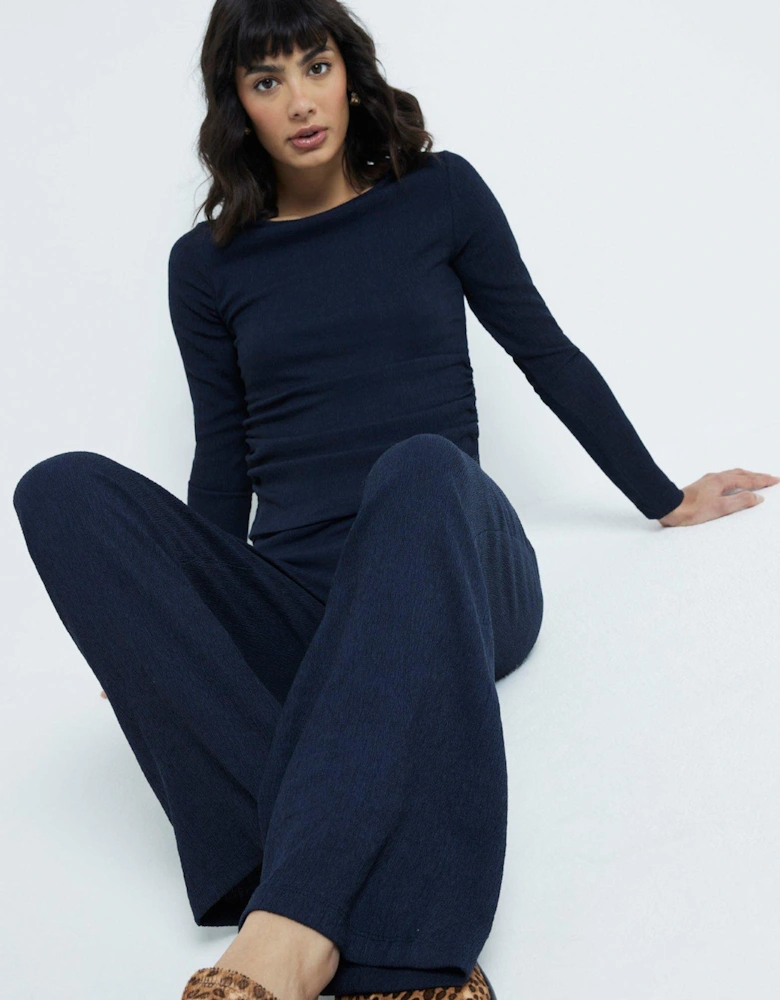 Textured Wide Leg Trouser - Navy