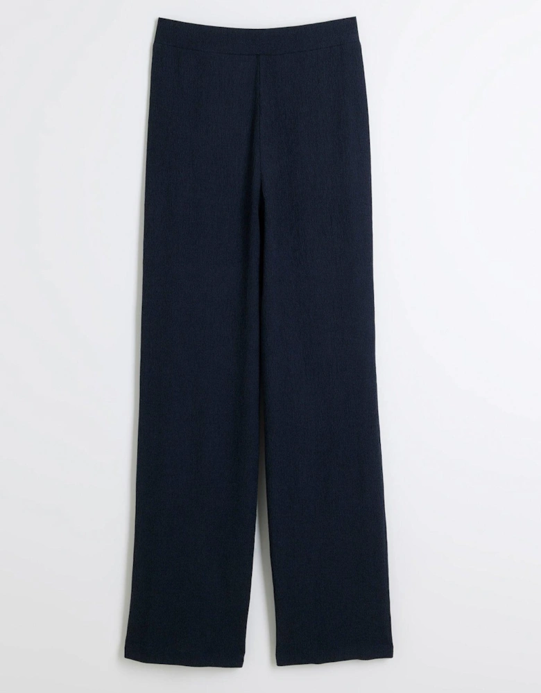 Textured Wide Leg Trouser - Navy