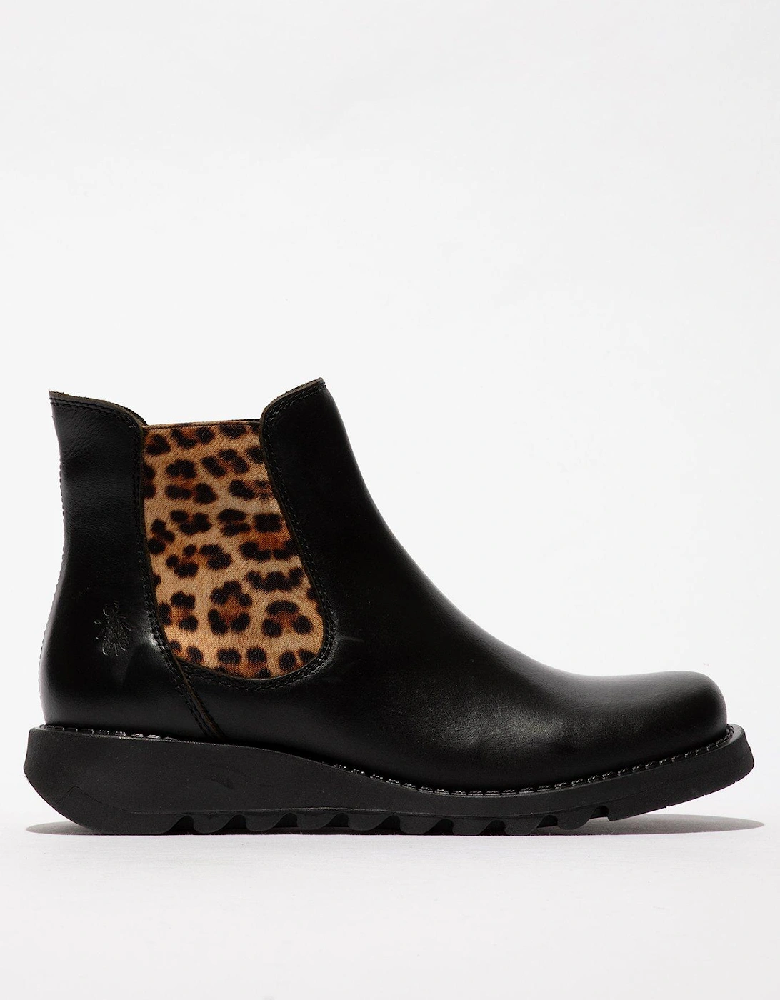 Black With Leopard Taupe Elastic Ankle Boot