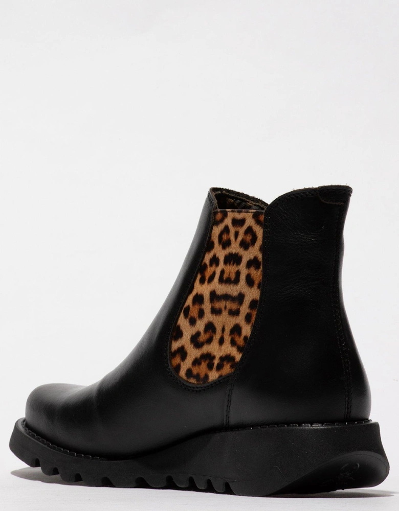 Black With Leopard Taupe Elastic Ankle Boot