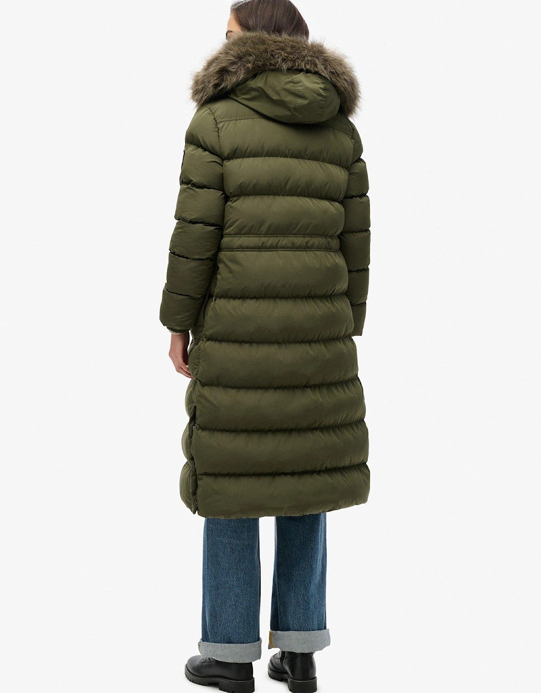 Everest Faux Fur Longline Jacket - Green