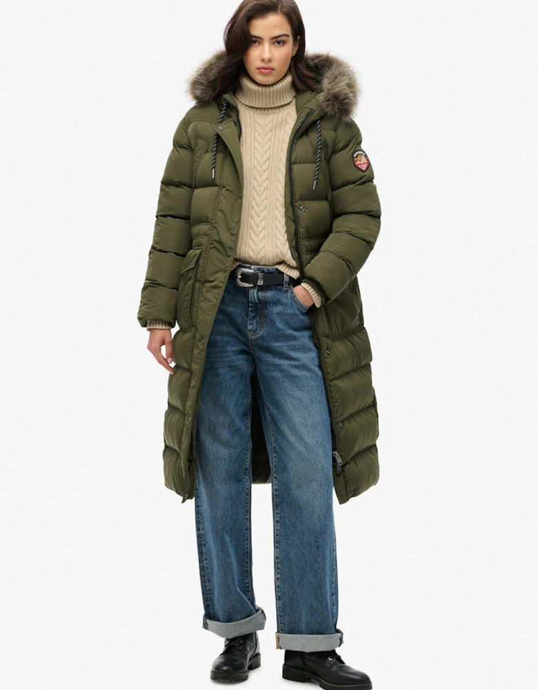 Everest Faux Fur Longline Jacket - Green