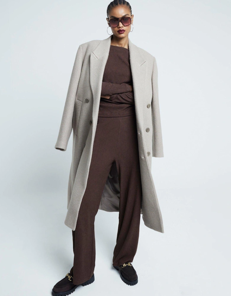 Textured Slash Neck Top - Dark Brown
