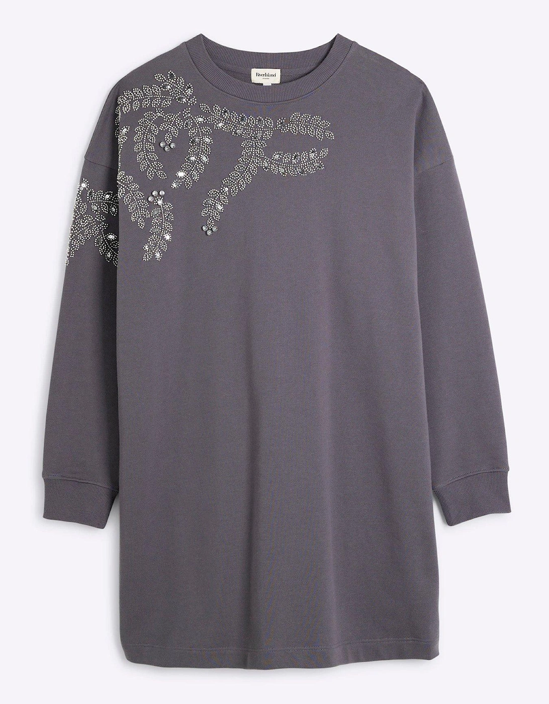 Washed Embellished Leaf Sweat Dress - Dark Grey