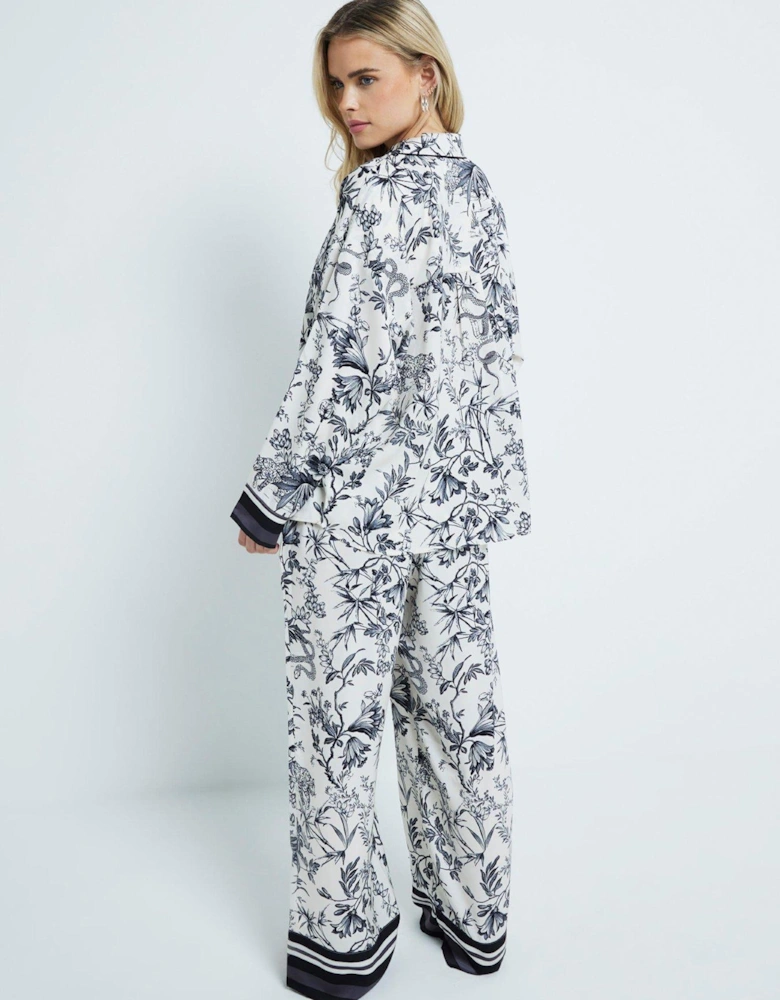 Printed Satin Pj Set In A Bag - Black