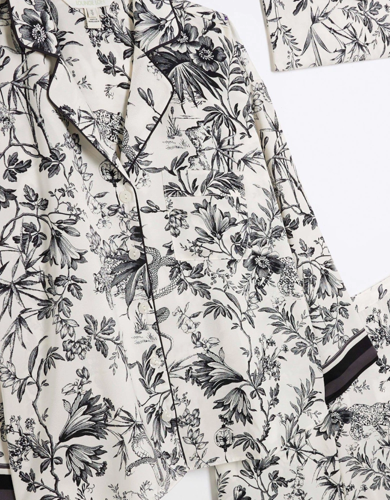 Printed Satin Pj Set In A Bag - Black