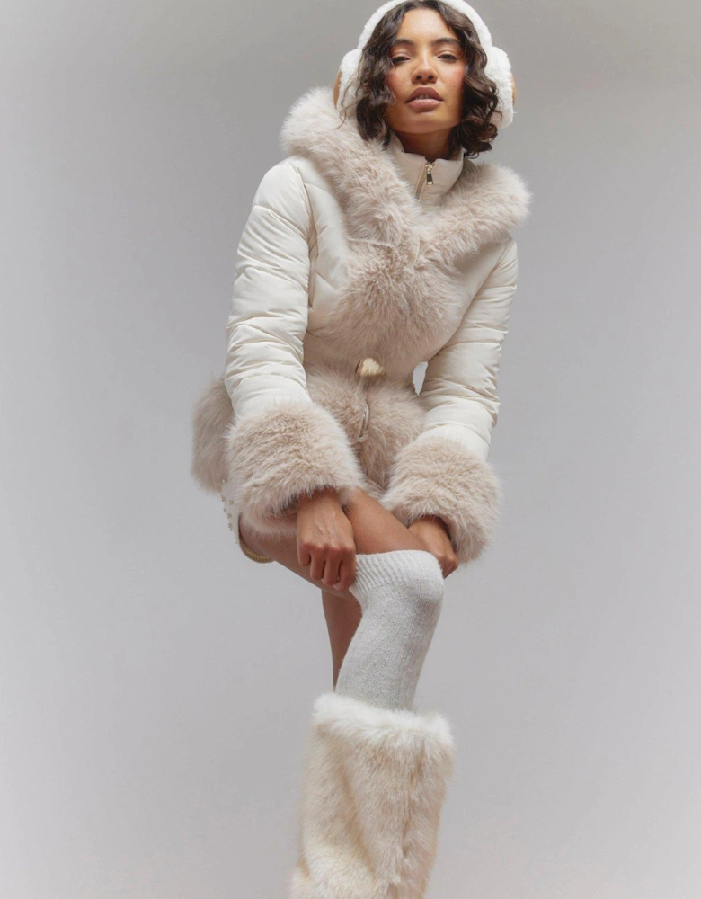 Faux Fur Ski Bunny Jacket - Cream