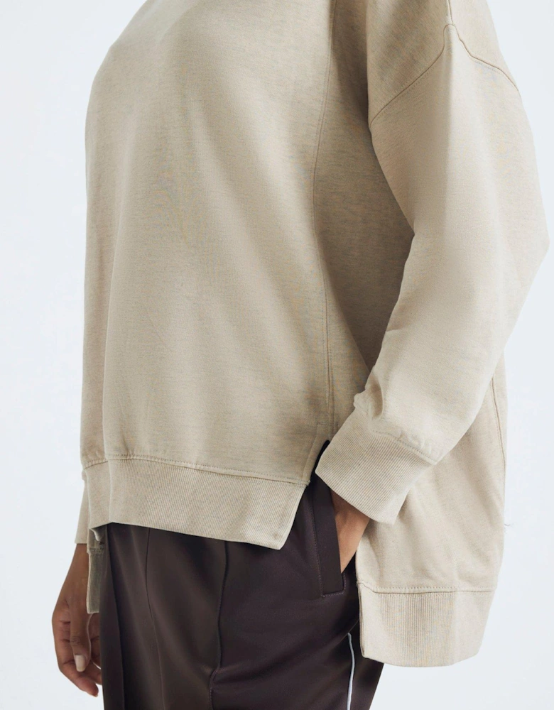 Split Front Sweatshirt - Beige