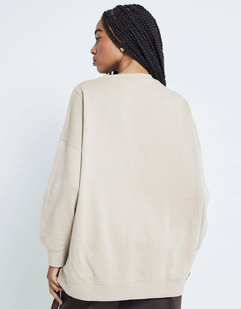 Split Front Sweatshirt - Beige