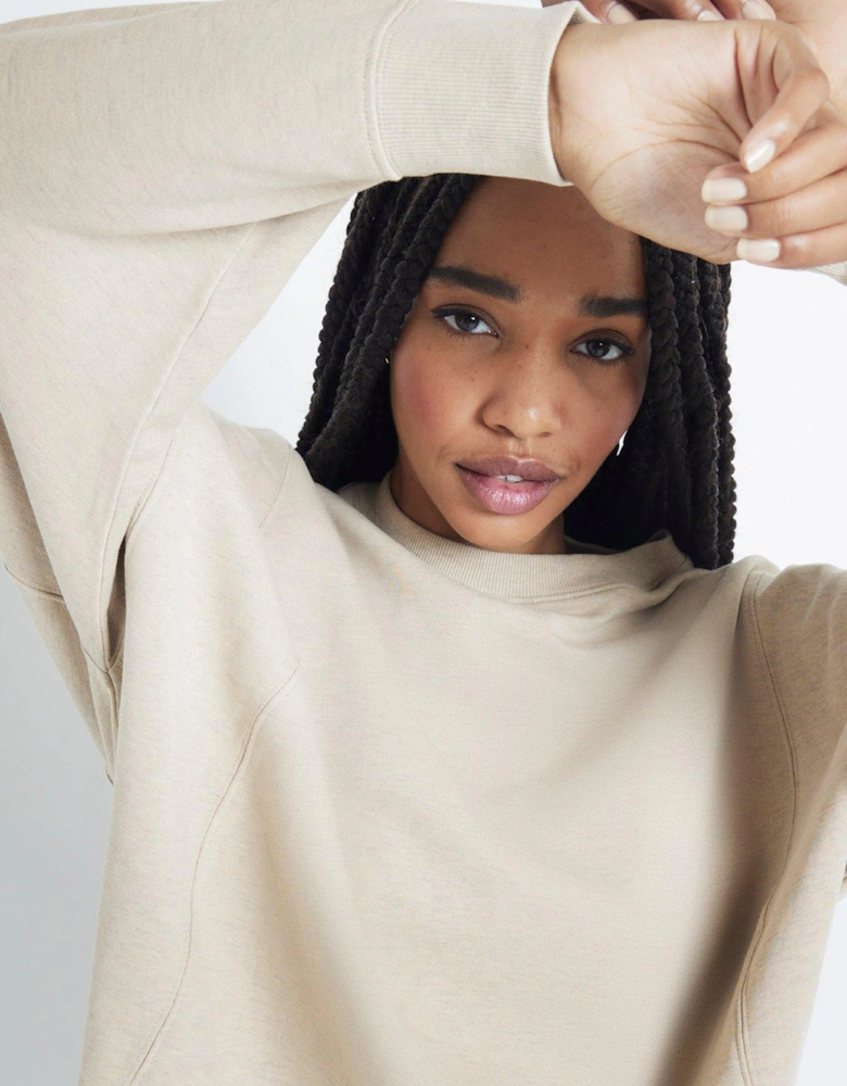 Split Front Sweatshirt - Beige