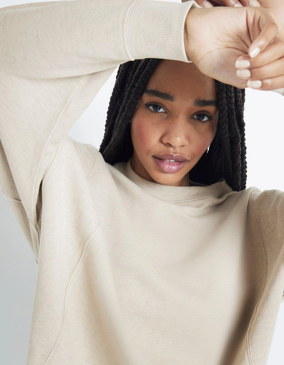 Split Front Sweatshirt - Beige