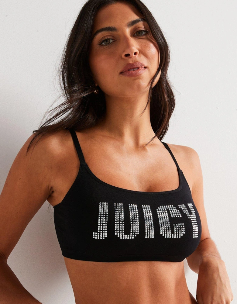 Juicy Slogan Bralette & Brief Set - Black