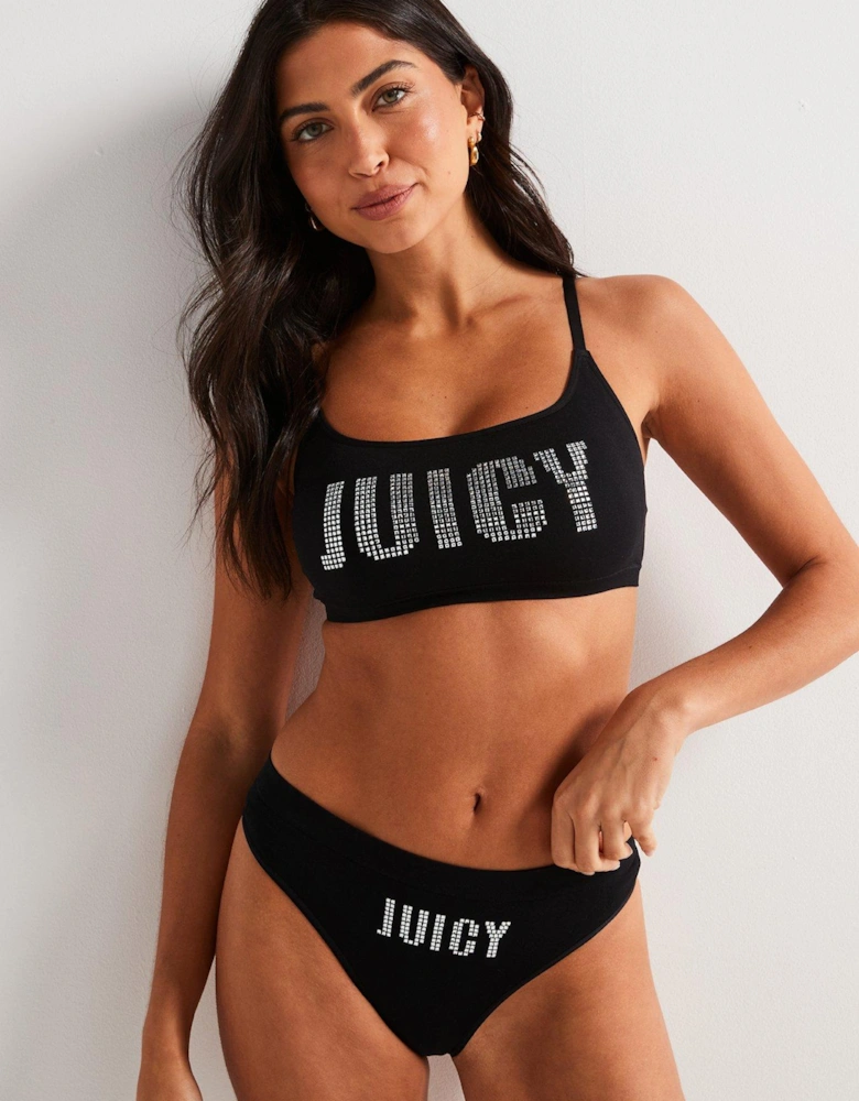 Juicy Slogan Bralette & Brief Set - Black