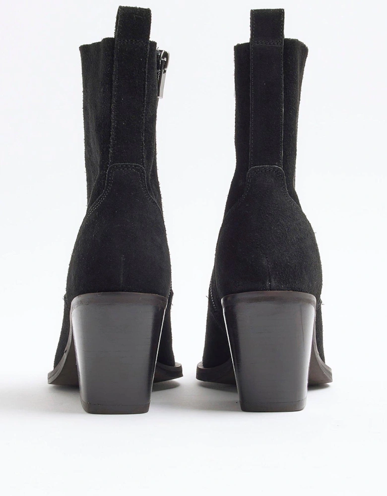 Suede Western Boots - Black