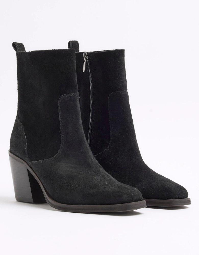 Suede Western Boots - Black