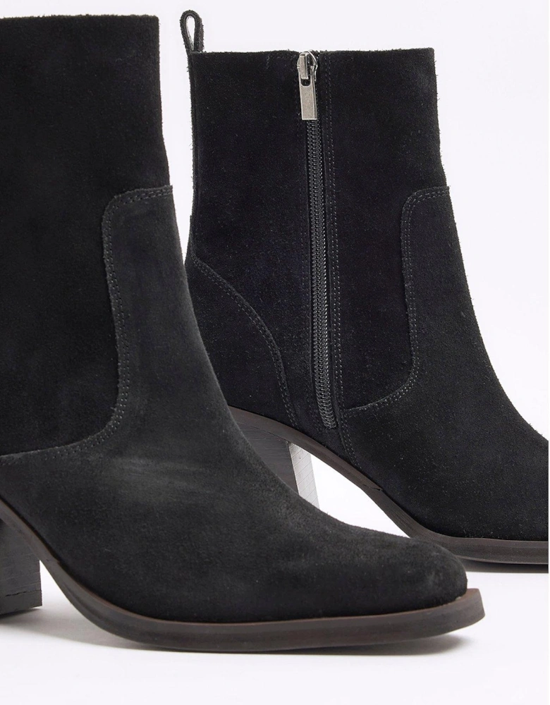 Suede Western Boots - Black