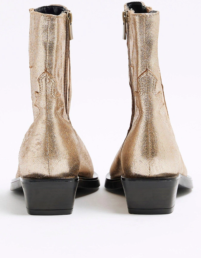 Chelsea Western Ankle Boots - Gold