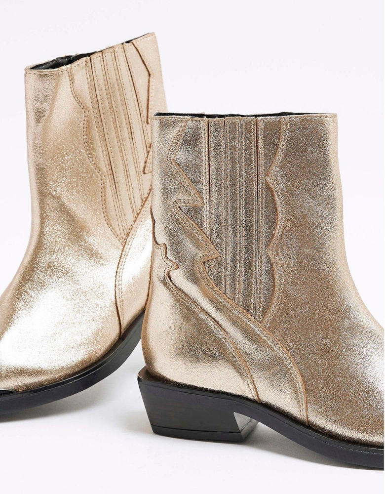 Chelsea Western Ankle Boots - Gold