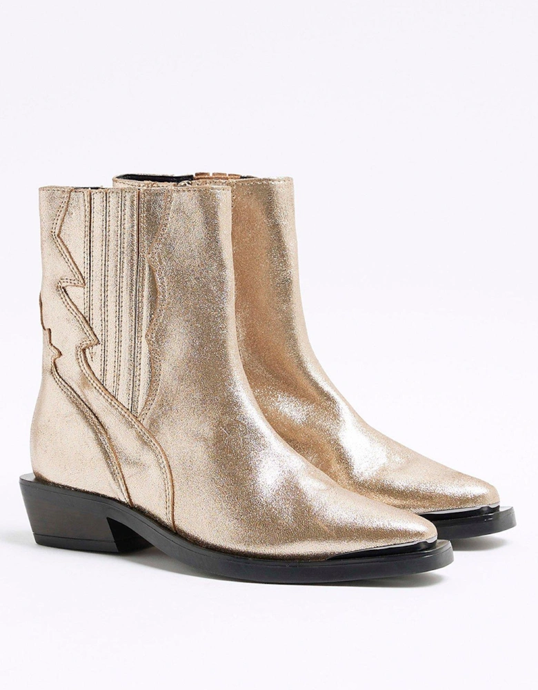 Chelsea Western Ankle Boots - Gold