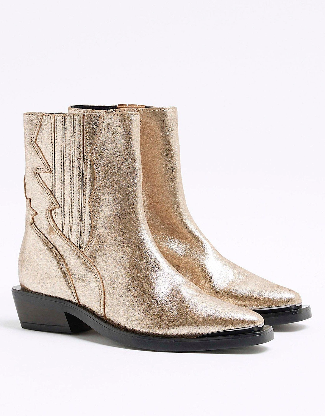 Chelsea Western Ankle Boots - Gold