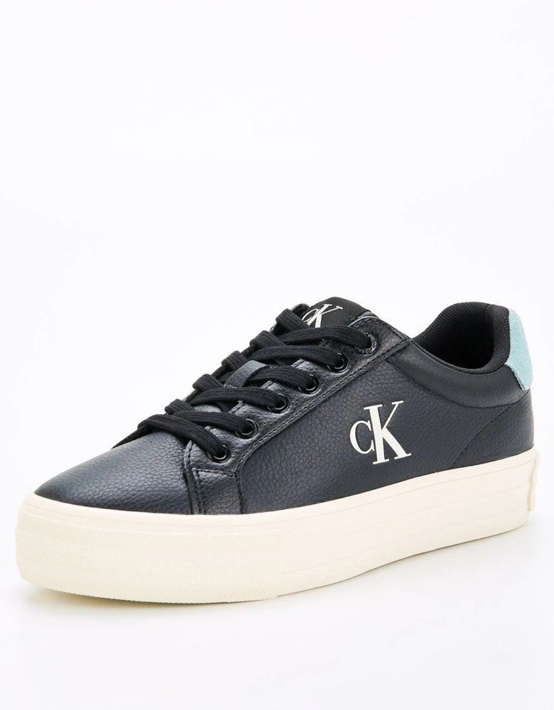 Bold Flatform Leather Trainer - Black