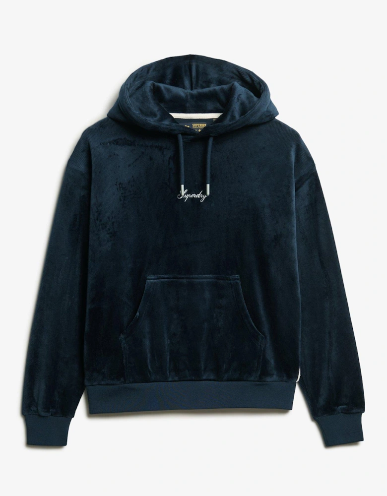 Country Club Velour Loose Hoodie - Navy