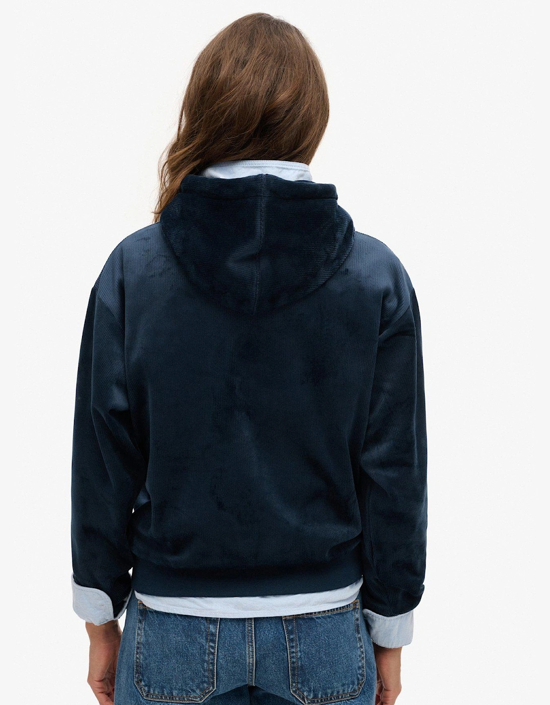 Country Club Velour Loose Hoodie - Navy