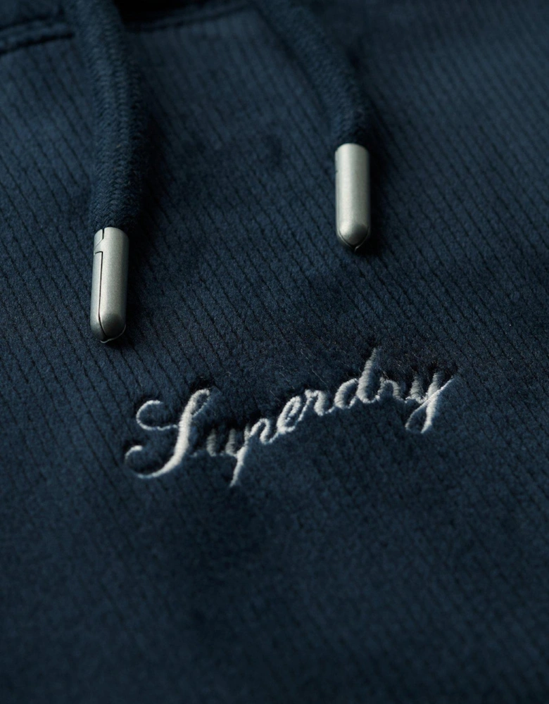 Country Club Velour Loose Hoodie - Navy