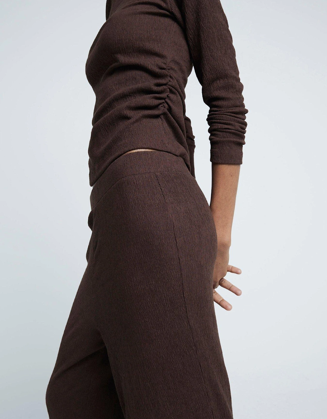 Textured Wide Leg Trouser - Dark Brown