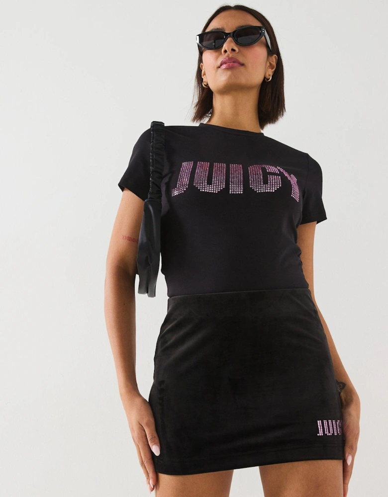 Impact Diamante Short Sleeve T-Shirt - Black