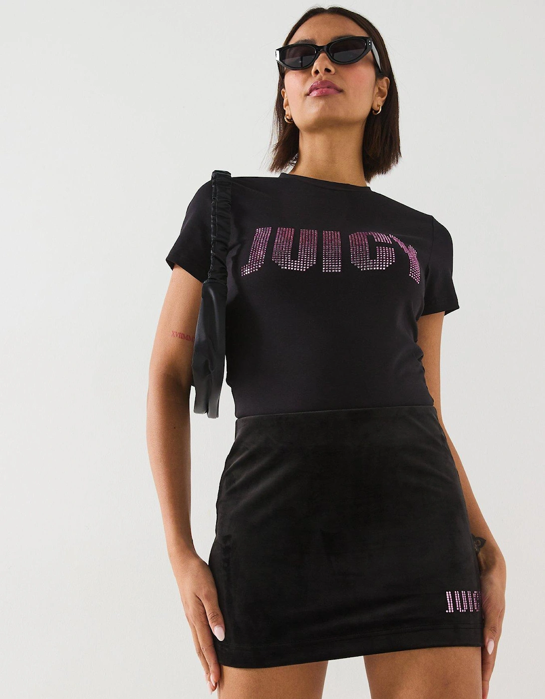 Impact Diamante Short Sleeve T-Shirt - Black