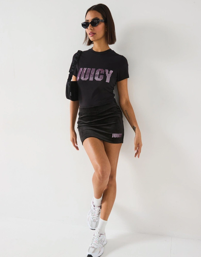 Impact Diamante Short Sleeve T-Shirt - Black