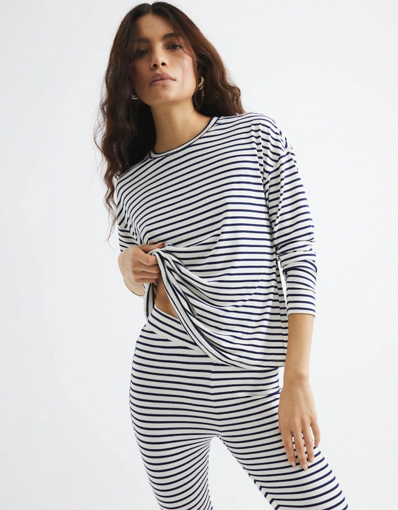 Top And Trouser Stripe Loungewear Set - Navy