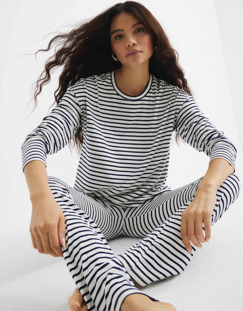 Top And Trouser Stripe Loungewear Set - Navy