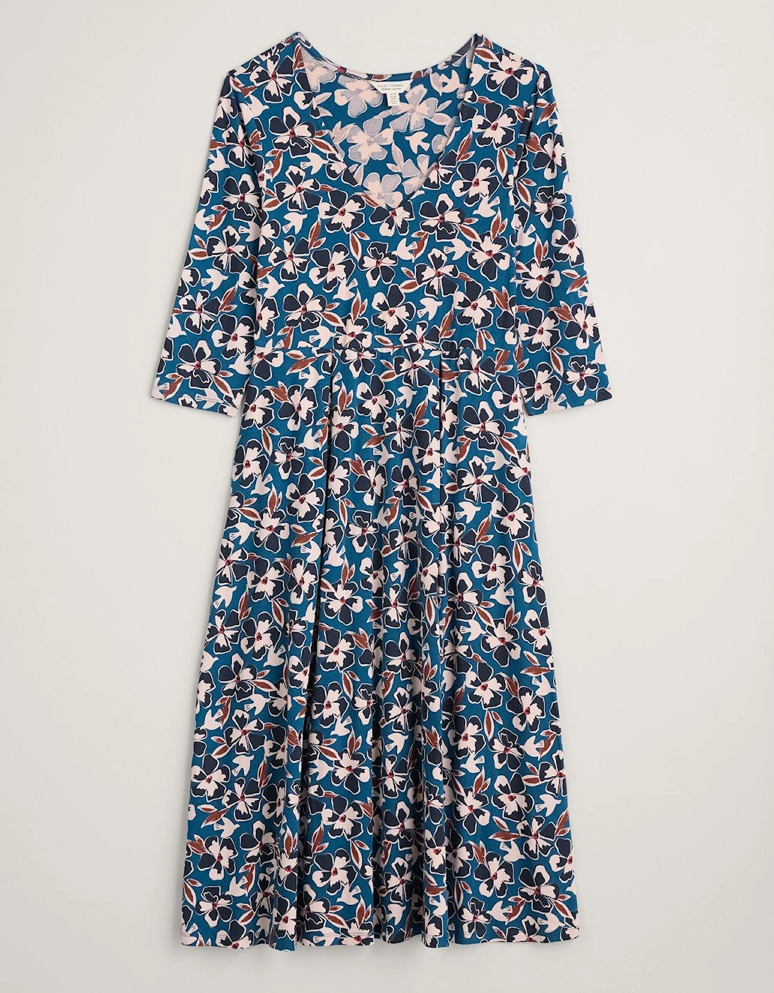 Cotton Rich V Neck Midi Dress - Blue