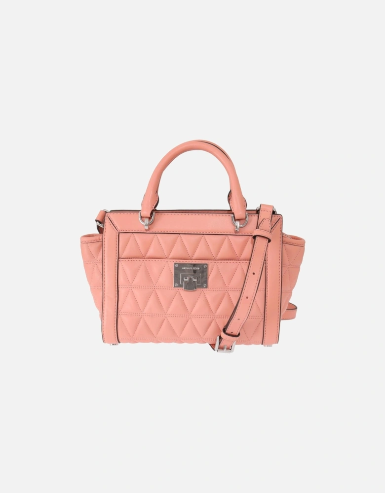 Exquisite Pink Leather Shoulder Bag with Zip Closure & Gold-Tone