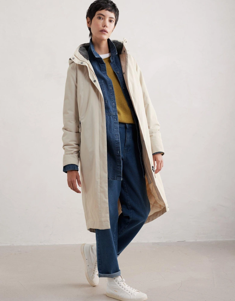 Long Line Hooded Raincoat - Cream