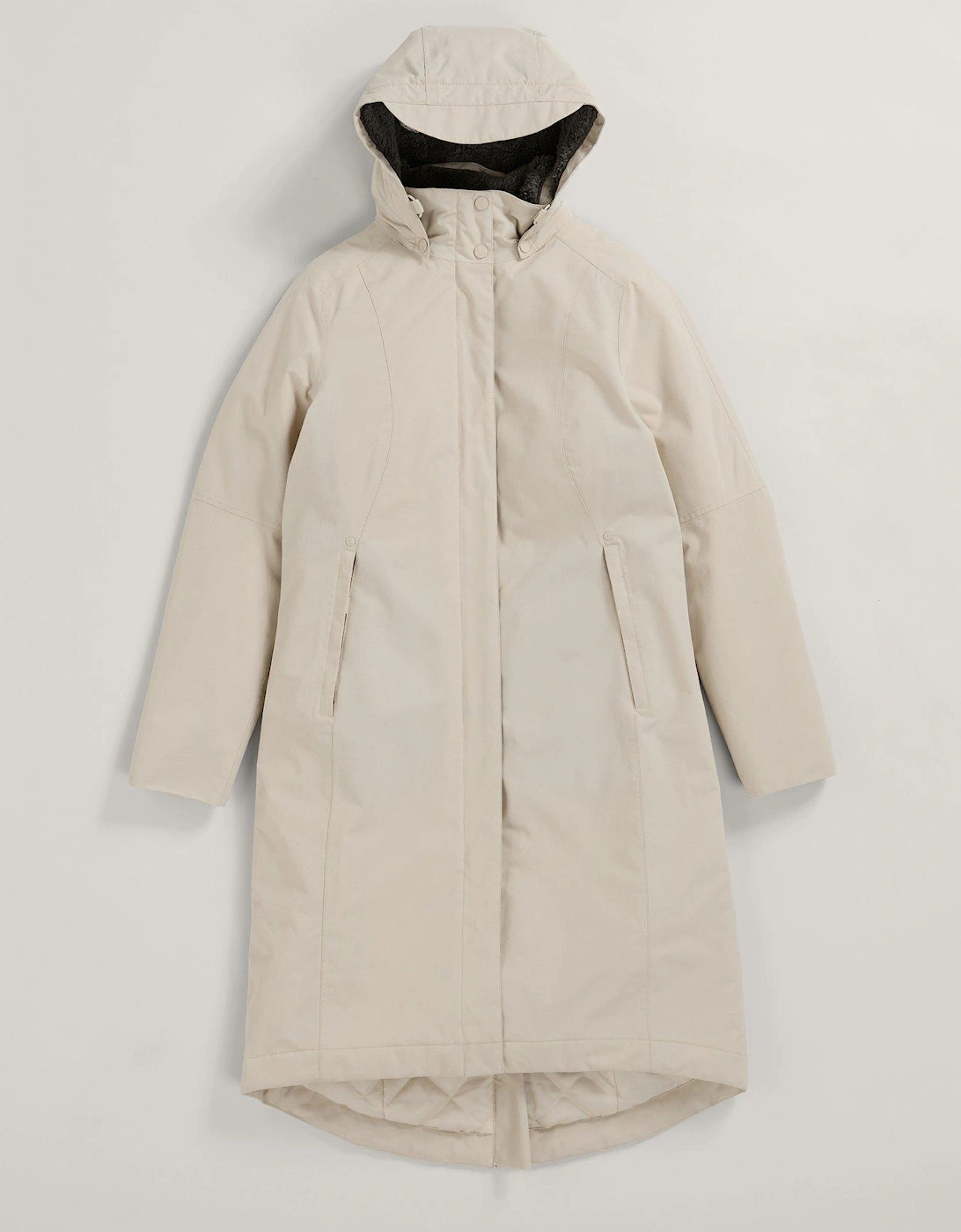 Long Line Hooded Raincoat - Cream