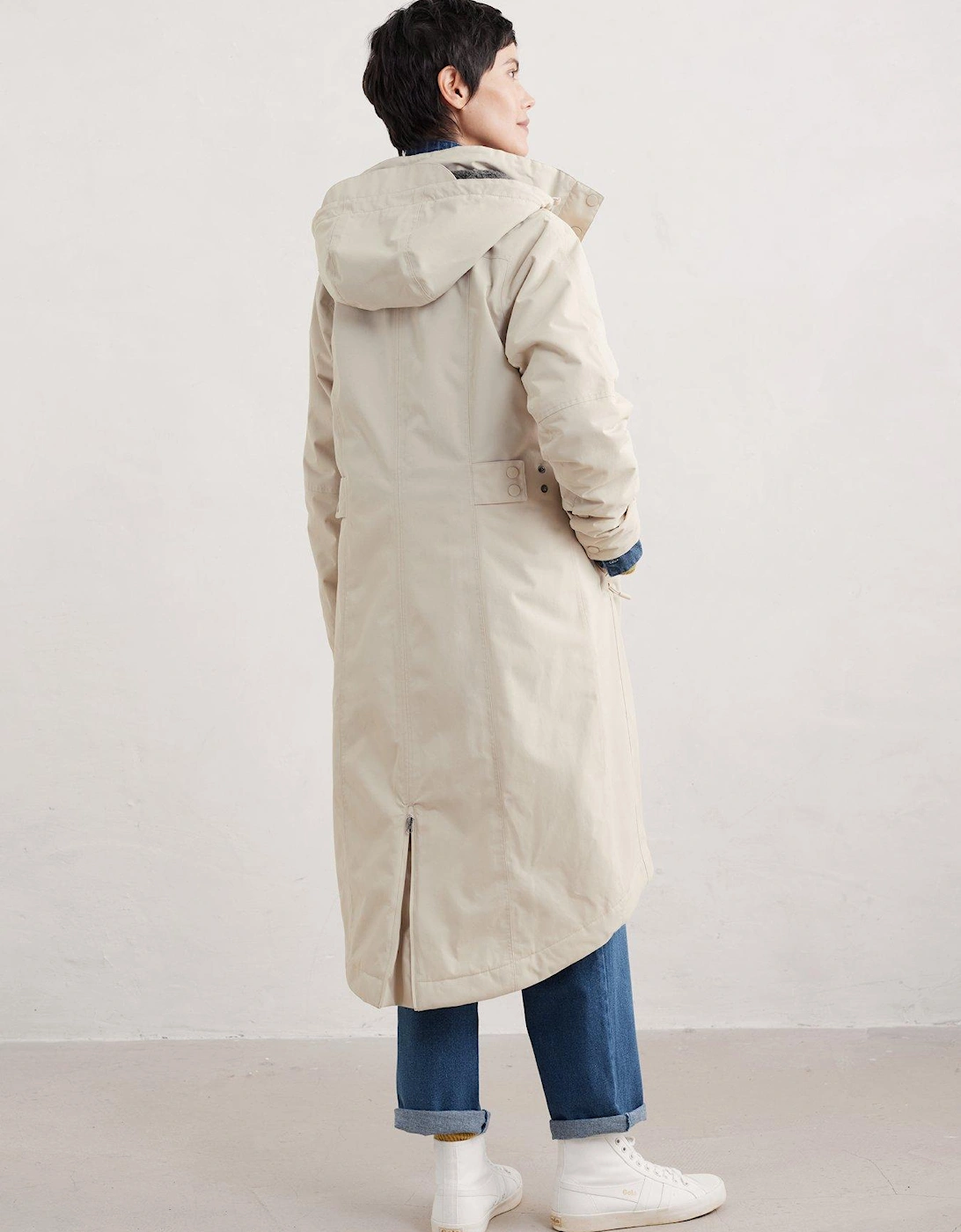 Long Line Hooded Raincoat - Cream