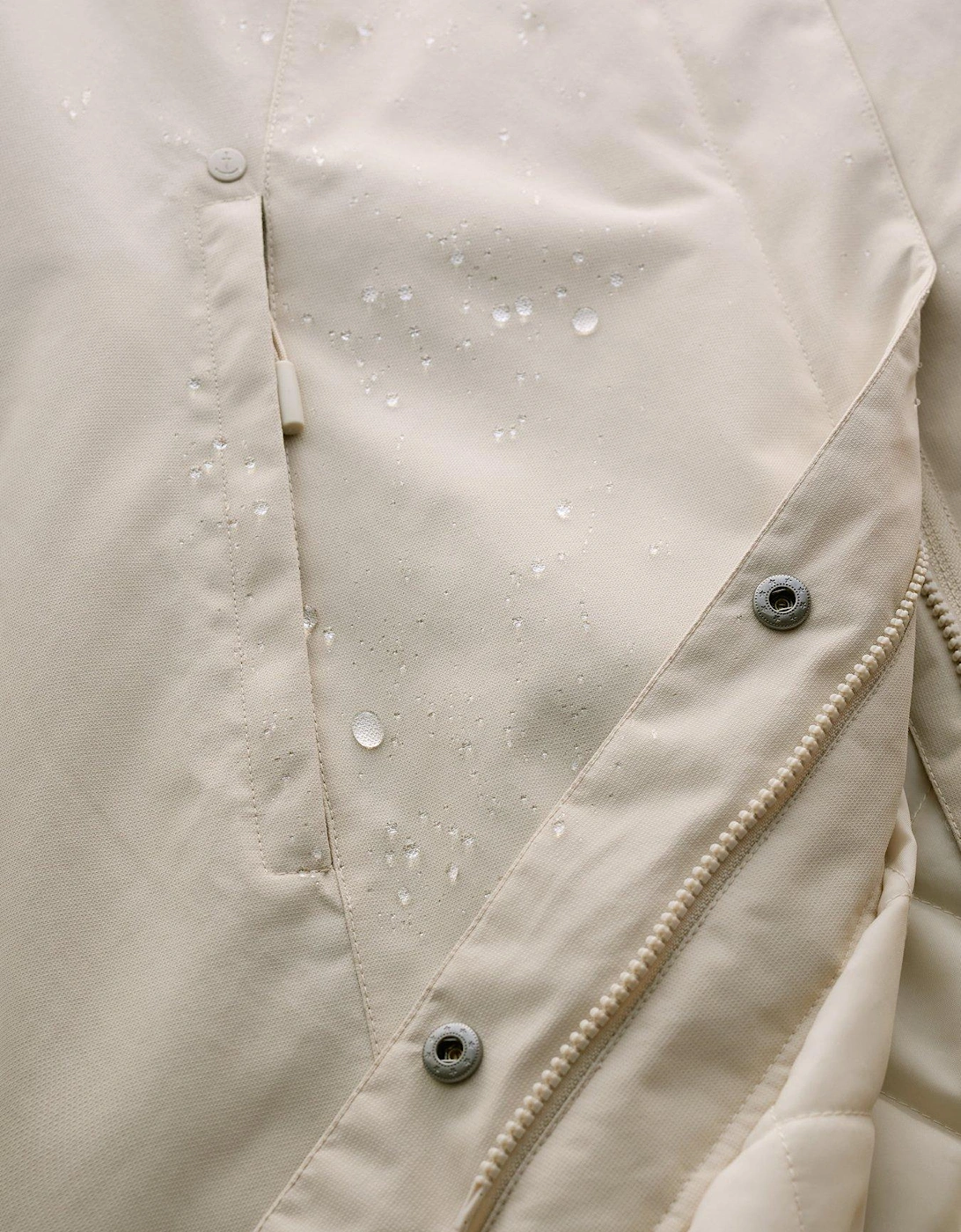 Long Line Hooded Raincoat - Cream