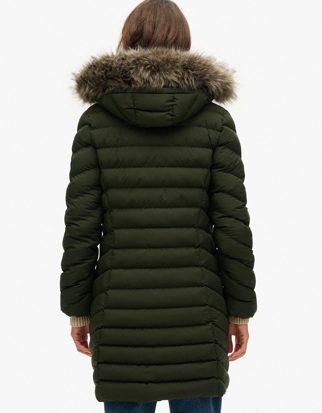 Fuji Faux Fur Hood Midi Length Jacket - Green