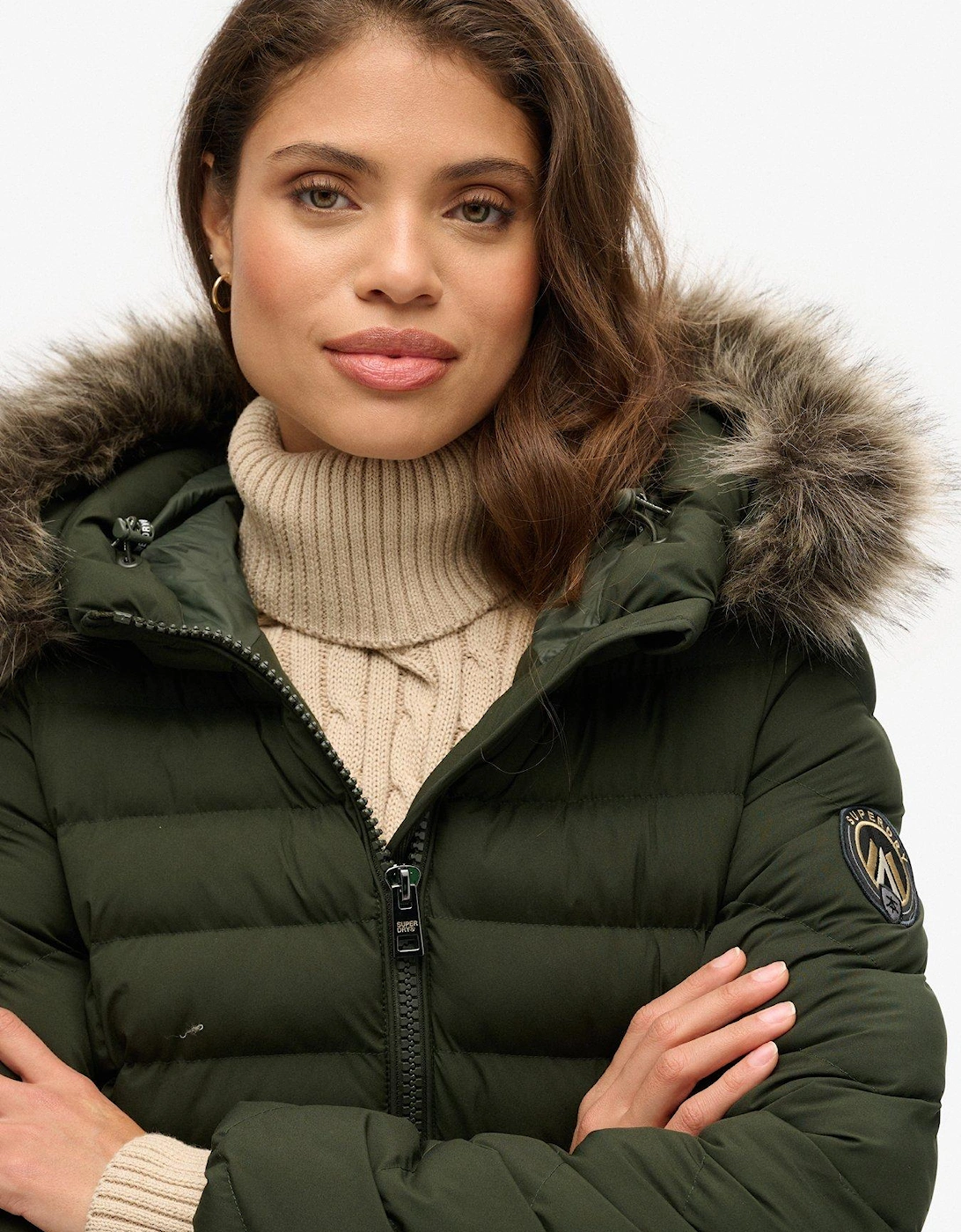 Fuji Faux Fur Hood Midi Length Jacket - Green