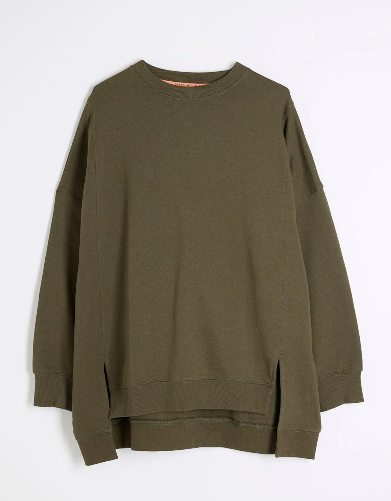 Split Front Sweatshirt - Khaki