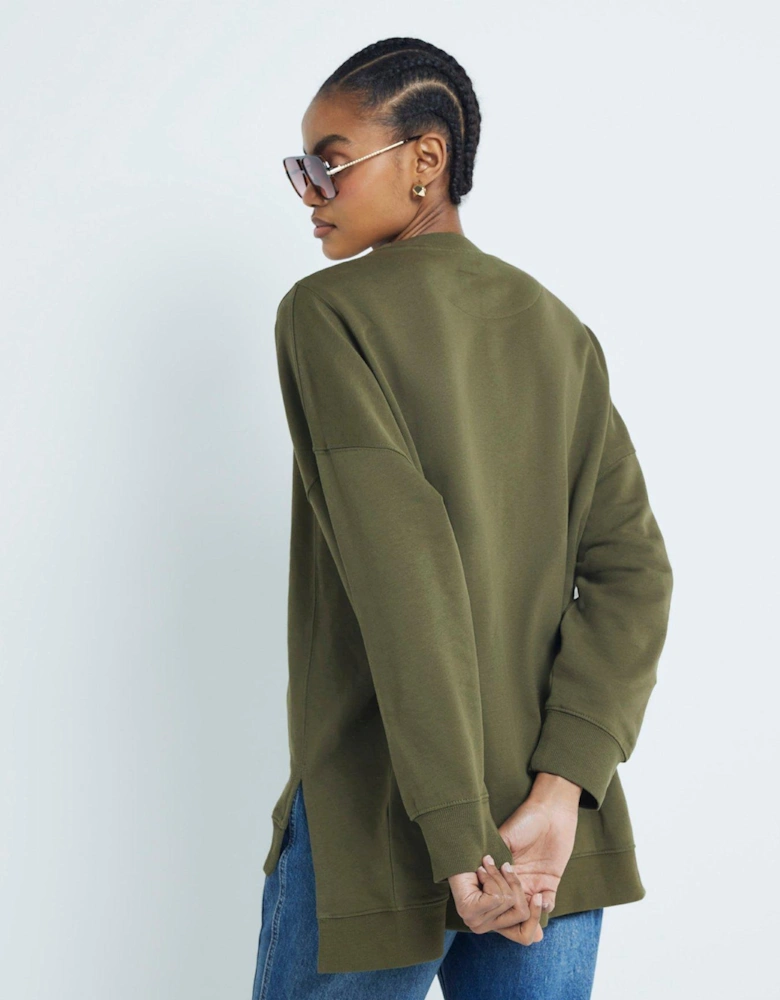 Split Front Sweatshirt - Khaki