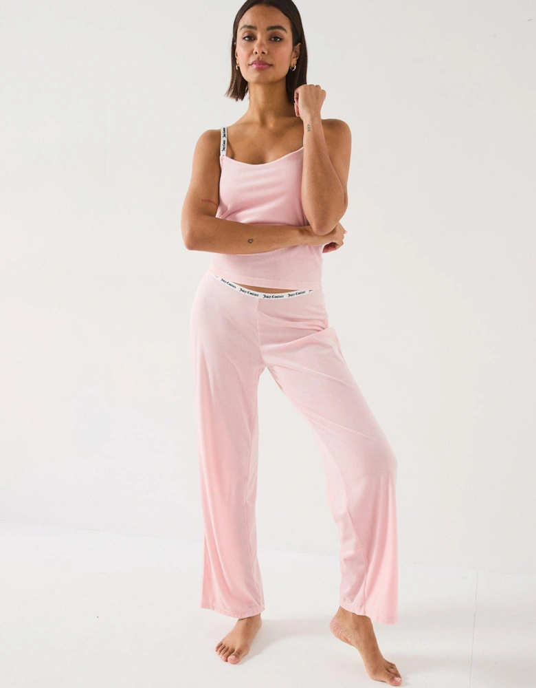 Vicky Rib Flare Lounge Trouser - Pink