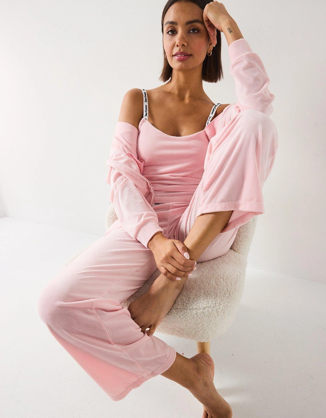 Vicky Rib Flare Lounge Trouser - Pink